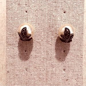 Lord & Taylor | Earrings | Marcasite Floral Pearl Stud Earrings